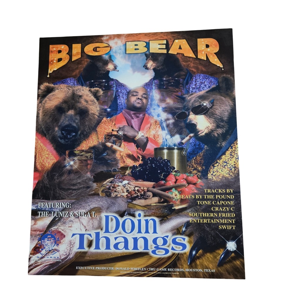 Big Bear Doin Thangs 1998 Promo Album Poster 10x12 Double Sided Tru Game Records
